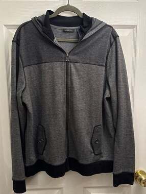 Marc Anthony Men's Textured Charcoal Gray Full-Zip Hoodie Sweater size X-large